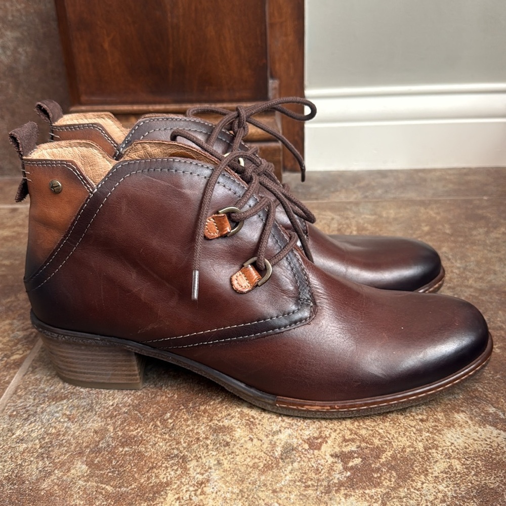 Pikolinos two tone brown leather ankle tie boot size 42/ US 11.5/12 - Picture 7 of 16